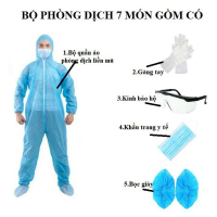 Quần Áo Phòng Dịch 7 Món: Bộ Quần Áo Liền Mũ + Bọc Giày + Găng Tay + Kính + Khẩu Trang